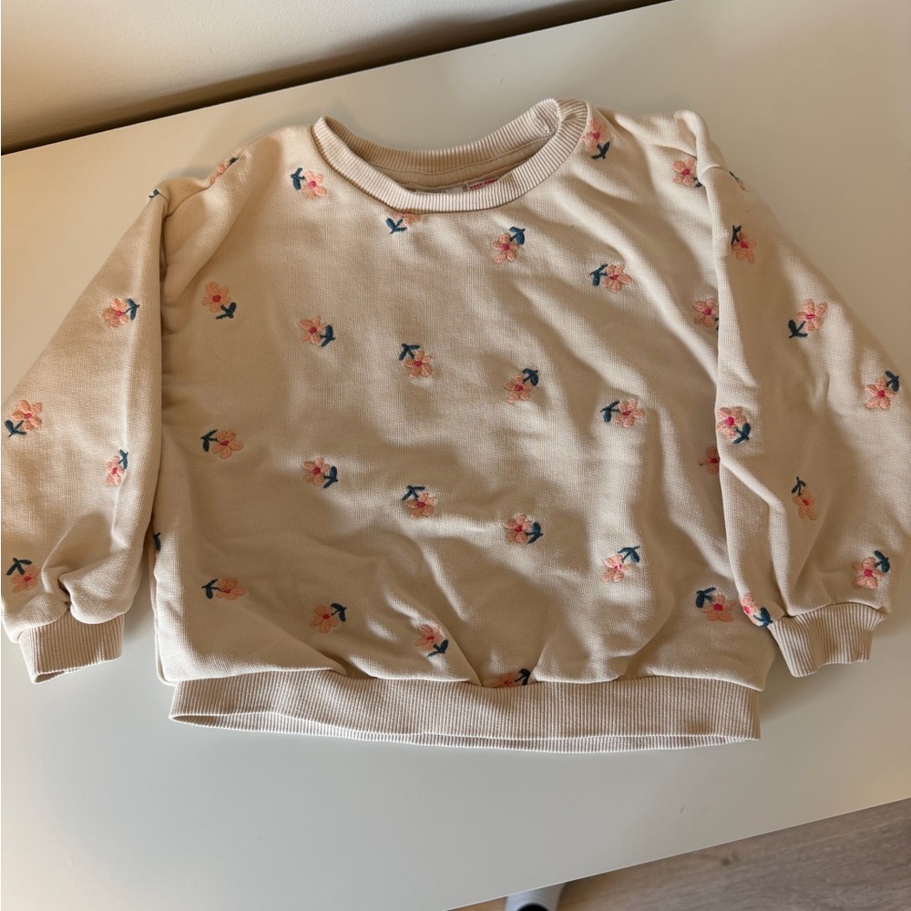 Zara Beige Floral Kids Sweatshirt